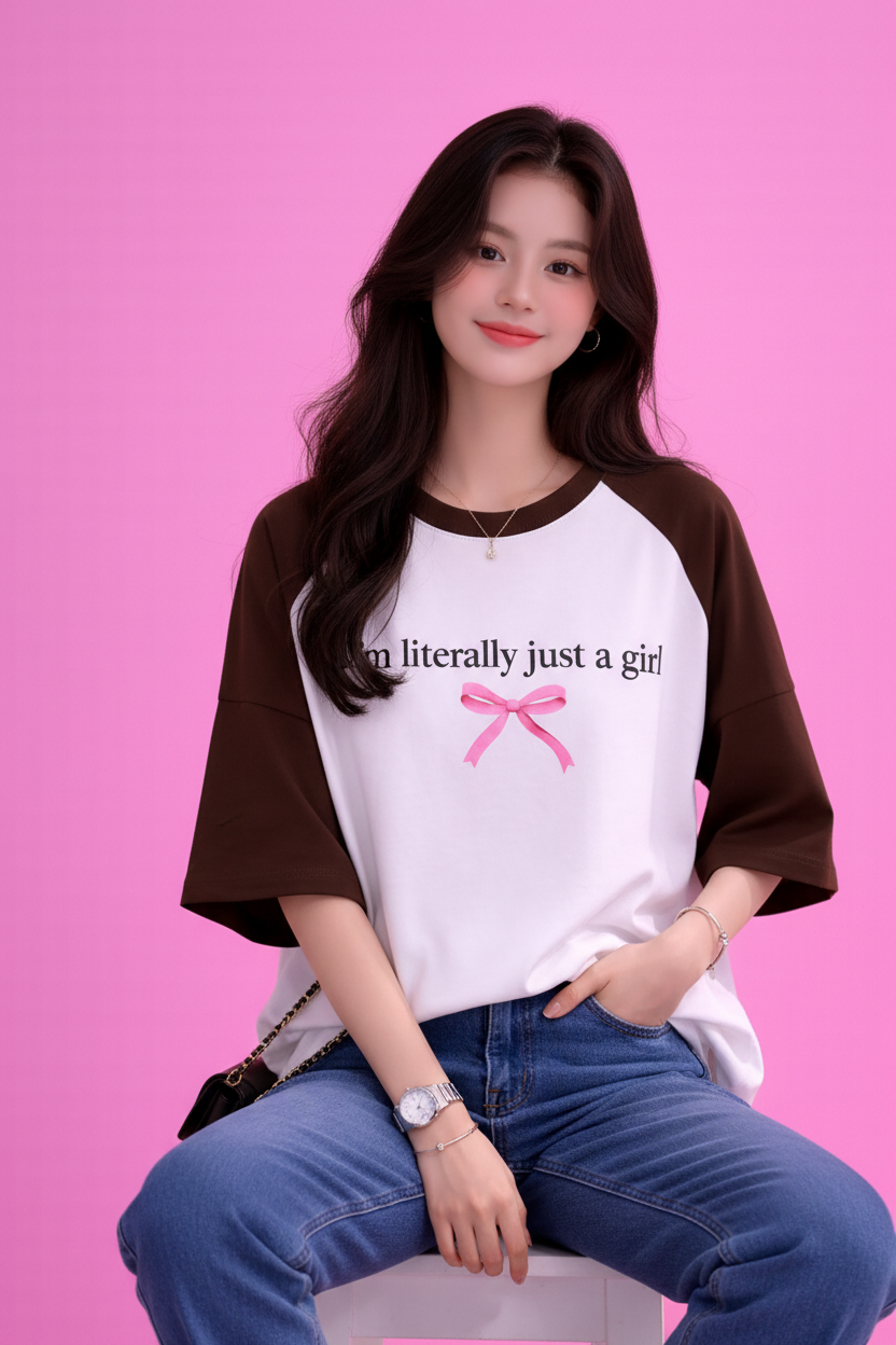 BEFALTU “I’m Literally Just a Girl” Aesthetic Oversized Raglan T-Shirt for Women