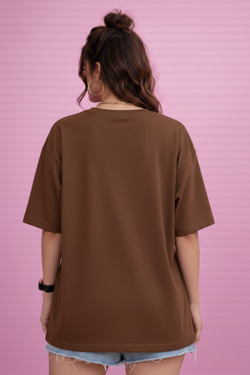 BEFALTU Pink Butterfly Aesthetic Oversized Brown T-Shirt for Women