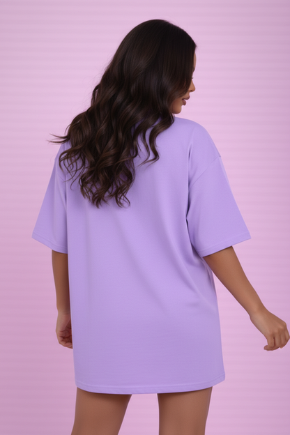 BEFALTU Abstract Face Artistic Graphic Oversized lavender T-Shirt for Women