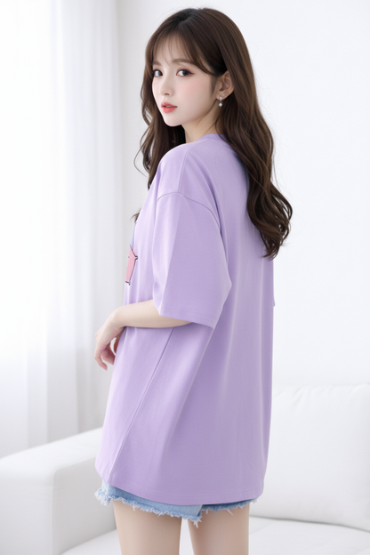 BEFALTU “I’m Busy” Cute Cat Oversized LAVENDER T-Shirt for Women