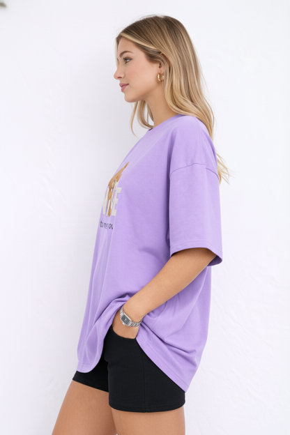 BEFALTU “Nice to Meet You” Teddy Oversized LAVENDER T-Shirt for Women