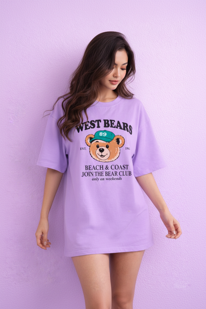 BEFALTU “West Bears Club” Oversized LAVENDER T-Shirt for Women
