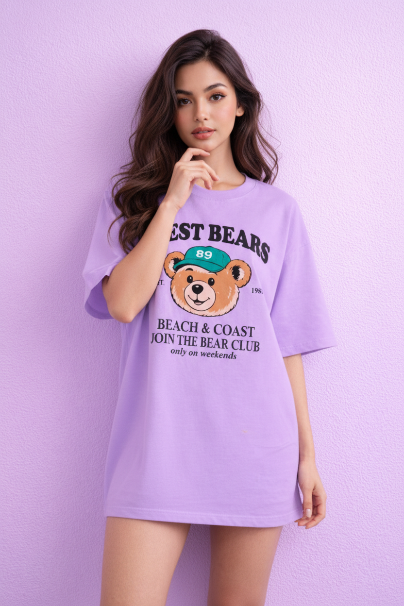 BEFALTU “West Bears Club” Oversized LAVENDER T-Shirt for Women