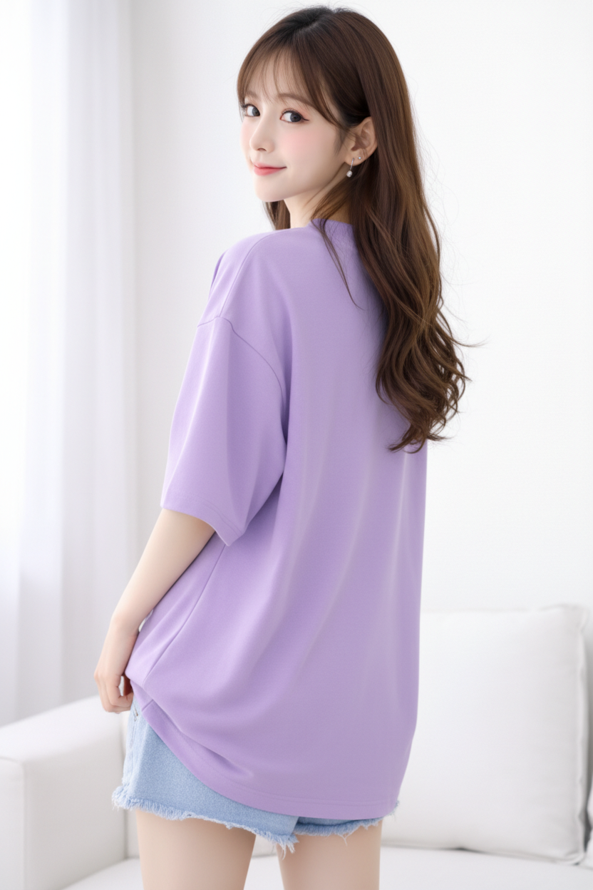 BEFALTU Women Oversized LAVENDER T-Shirt – “Believe in Yourself” Cute Teddy Graphic Print