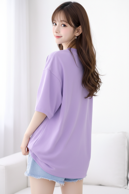 BEFALTU Women Oversized LAVENDER T-Shirt – “Believe in Yourself” Cute Teddy Graphic Print