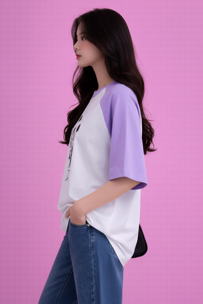 BEFALTU “Panda” Cute Minimal Graphic Raglan Oversized T-Shirt for Women