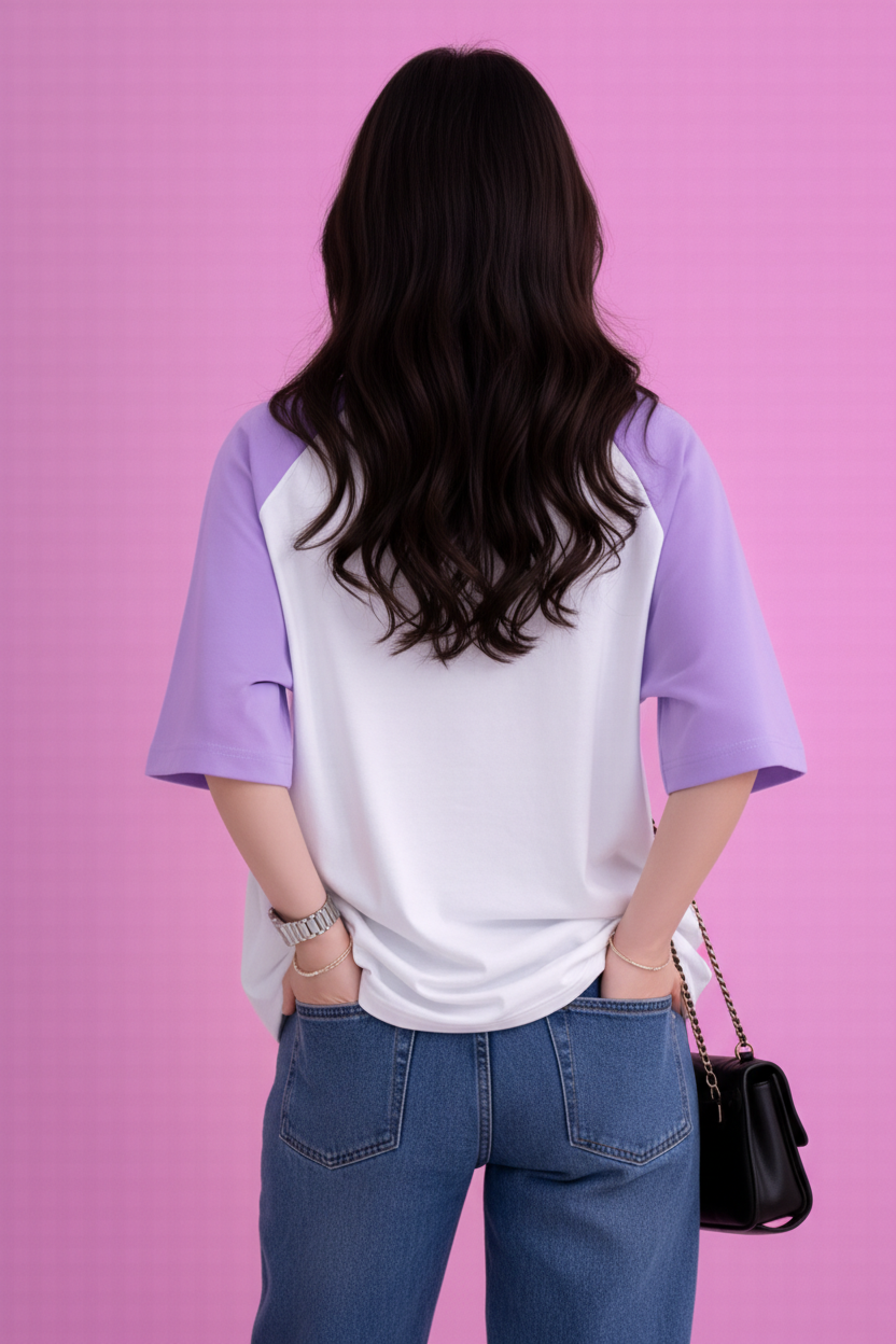 BEFALTU “Panda” Cute Minimal Graphic Raglan Oversized T-Shirt for Women