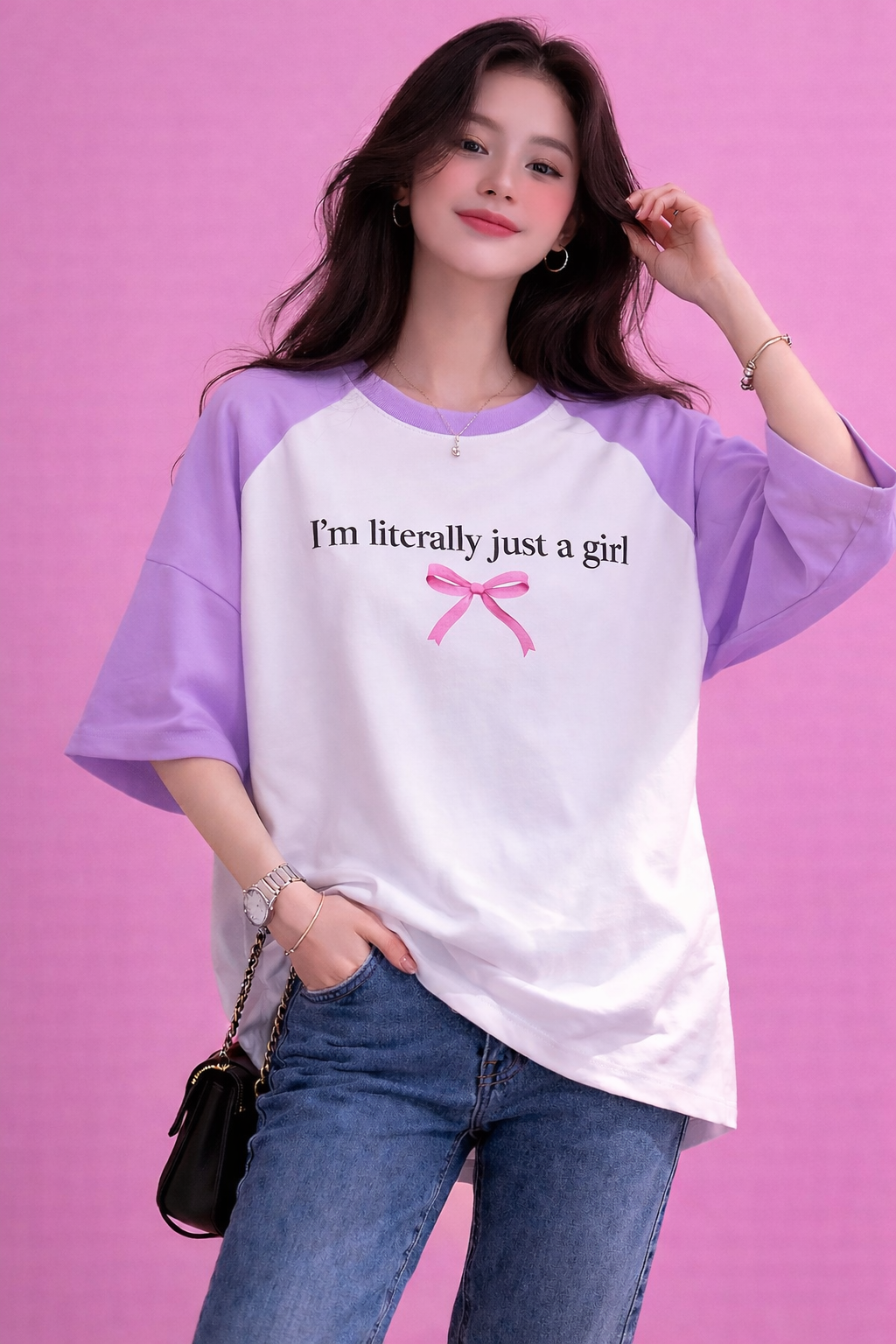 BEFALTU “I’m Literally Just a Girl” Aesthetic Oversized Raglan T-Shirt for Women