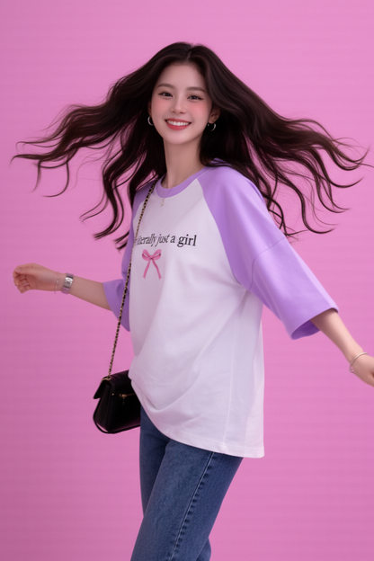 BEFALTU “I’m Literally Just a Girl” Aesthetic Oversized Raglan T-Shirt for Women