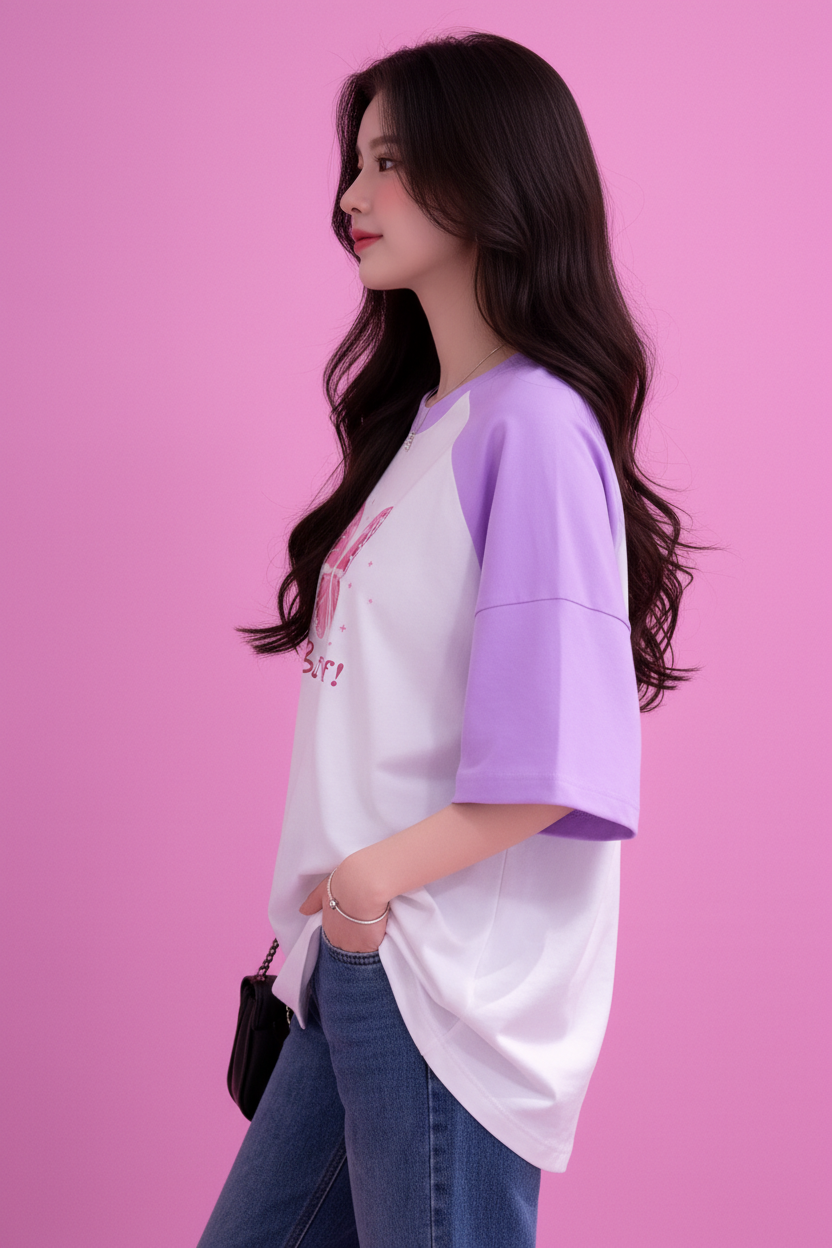 BEFALTU “Be Yourself” Pink Butterfly Aesthetic Raglan Oversized T-Shirt for Women