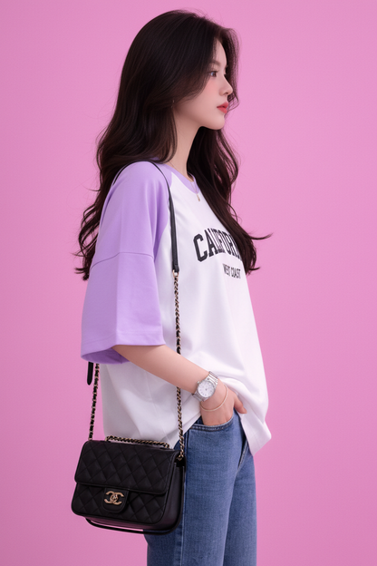 BEFALTU “California West Coast” Typography Raglan Oversized T-Shirt for Women