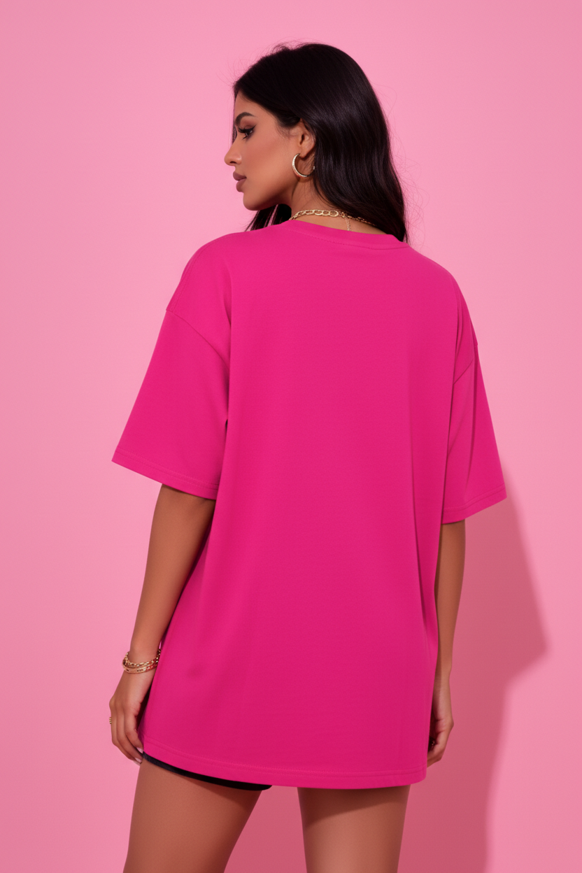 BEFALTU Abstract Face Artistic Graphic Oversized pink T-Shirt for Women