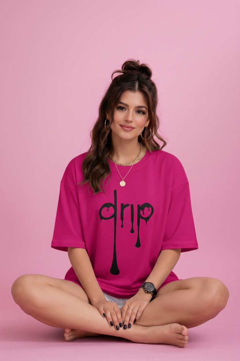 BEFALTU “DRIP” Minimal Street Style Oversized PINK T-Shirt for Women