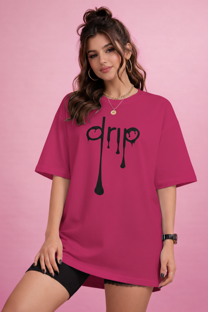 BEFALTU “DRIP” Minimal Street Style Oversized PINK T-Shirt for Women