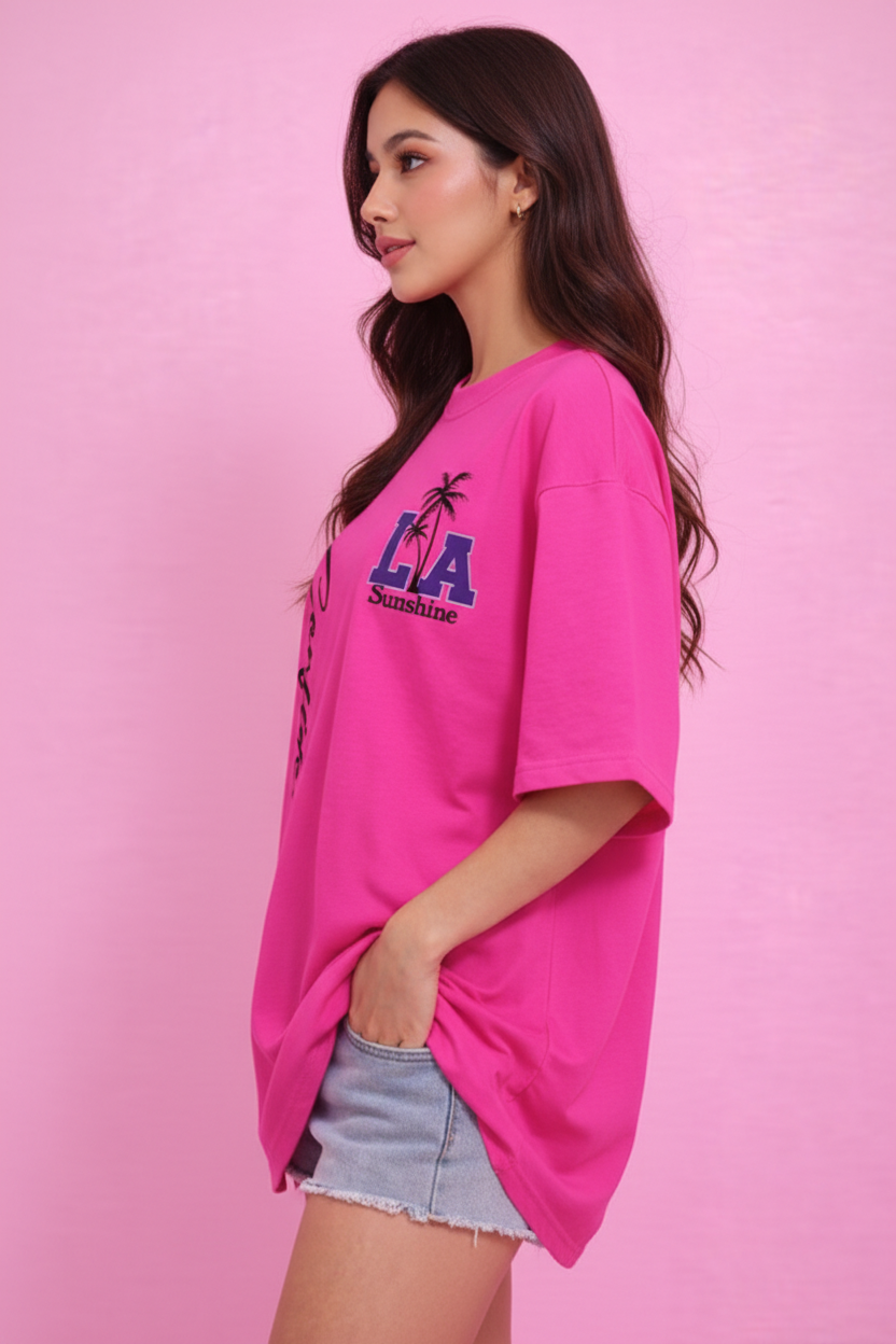 BEFALTU “LA Sunshine Confidence” Oversized PINK T-Shirt for Women