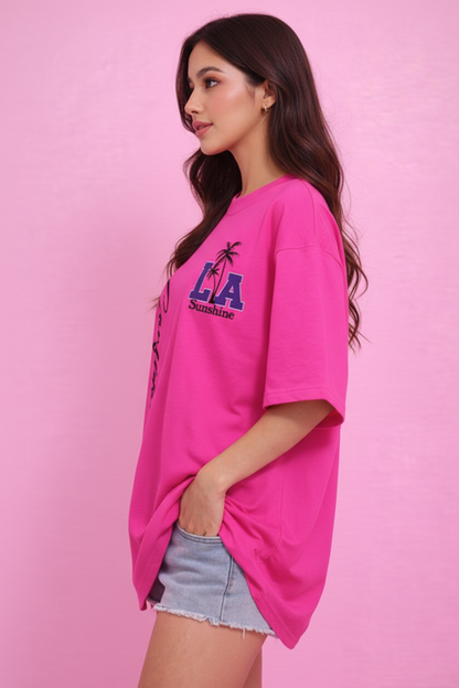 BEFALTU “LA Sunshine Confidence” Oversized PINK T-Shirt for Women