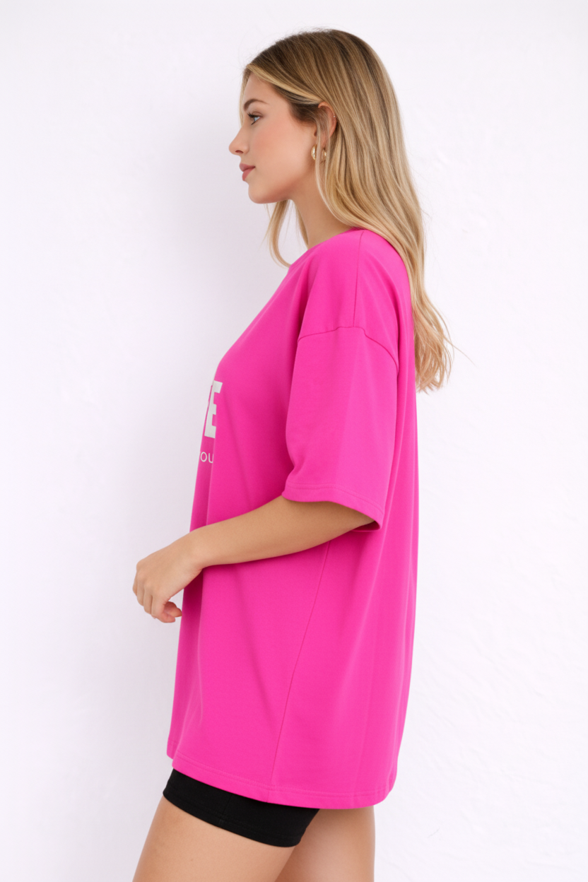 BEFALTU “Nice to Meet You” Teddy Oversized PINK T-Shirt for Women
