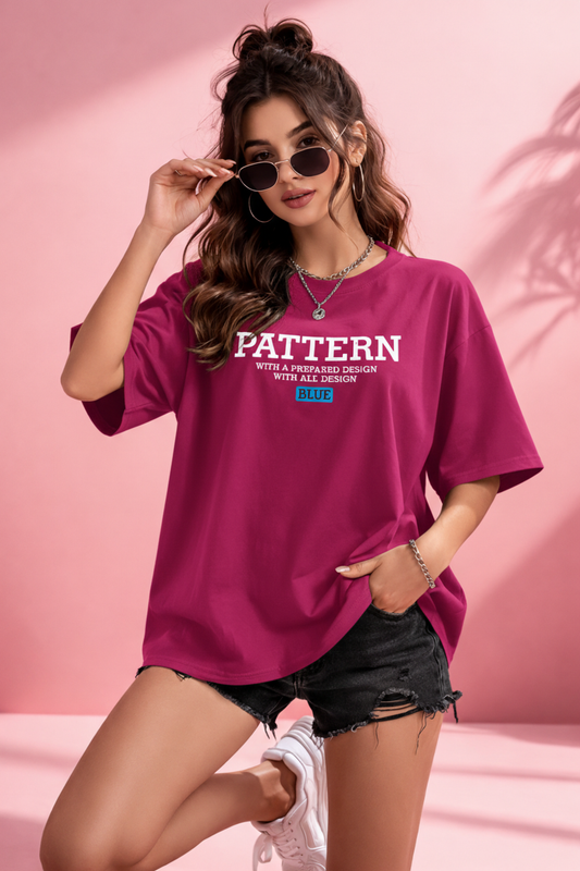BEFALTU “Pattern Text” Oversized PINK T-Shirt for Women