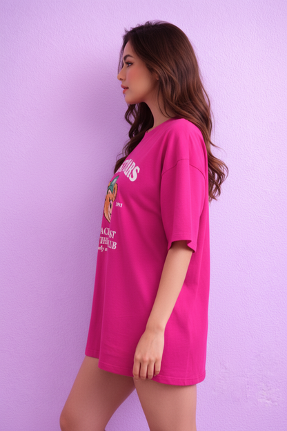 BEFALTU “West Bears Club” Oversized PINK T-Shirt for Women
