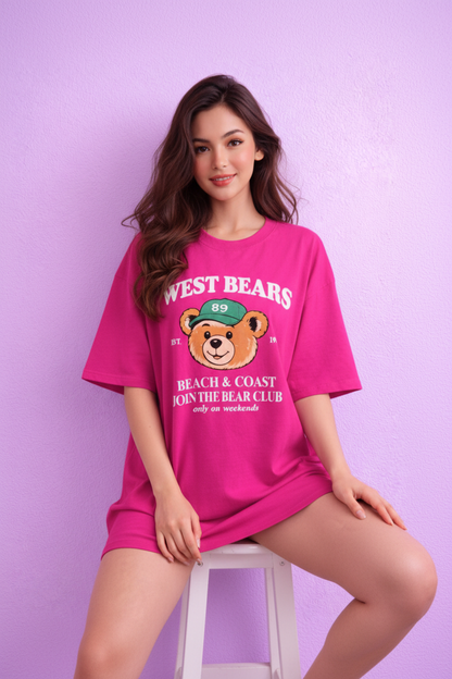 BEFALTU “West Bears Club” Oversized PINK T-Shirt for Women