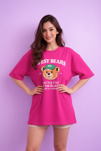 BEFALTU “West Bears Club” Oversized PINK T-Shirt for Women