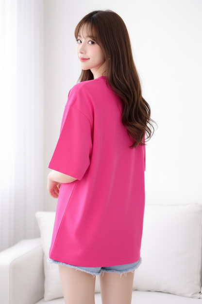 BEFALTU “WOW Cat Pocket” Oversized PINK T-Shirt for Women