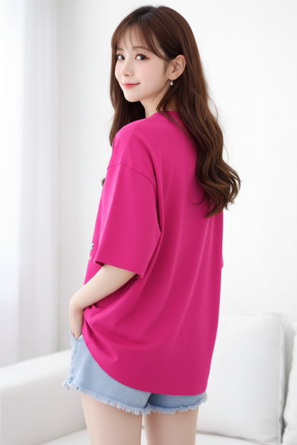 BEFALTU Women Oversized PINK T-Shirt – “Believe in Yourself” Cute Teddy Graphic Print