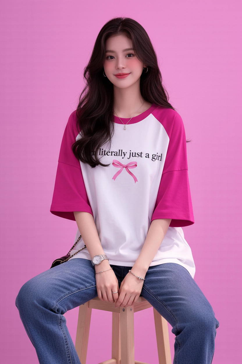 BEFALTU “I’m Literally Just a Girl” Aesthetic Oversized Raglan T-Shirt for Women