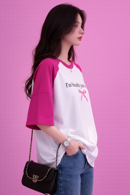 BEFALTU “I’m Literally Just a Girl” Aesthetic Oversized Raglan T-Shirt for Women