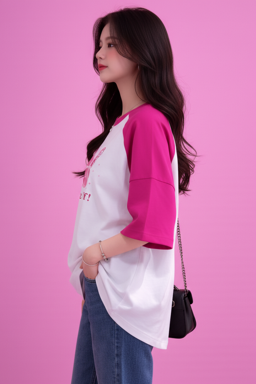 BEFALTU “Be Yourself” Pink Butterfly Aesthetic Raglan Oversized T-Shirt for Women