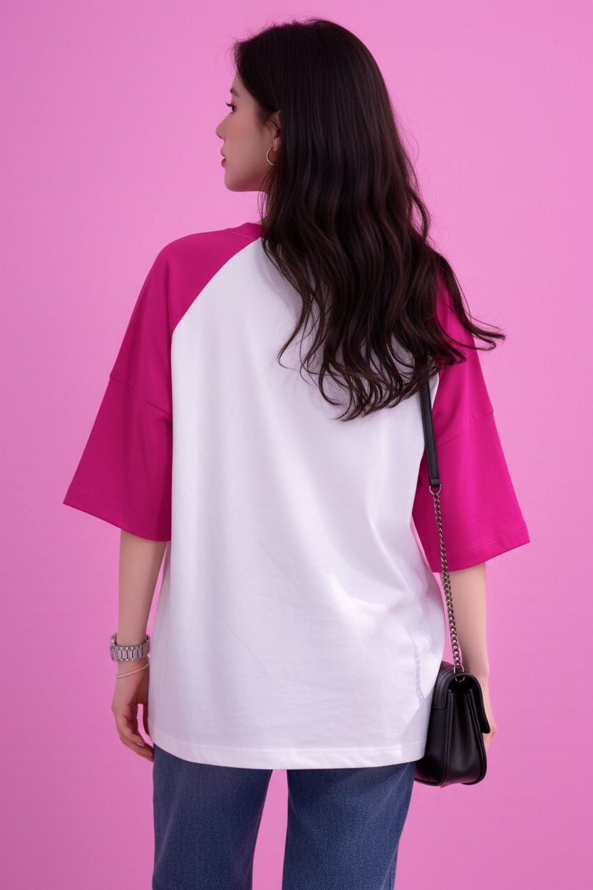 BEFALTU “Be Yourself” Pink Butterfly Aesthetic Raglan Oversized T-Shirt for Women
