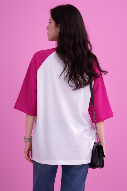 BEFALTU “Be Yourself” Pink Butterfly Aesthetic Raglan Oversized T-Shirt for Women