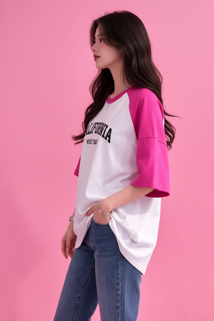 BEFALTU “California West Coast” Typography Raglan Oversized T-Shirt for Women