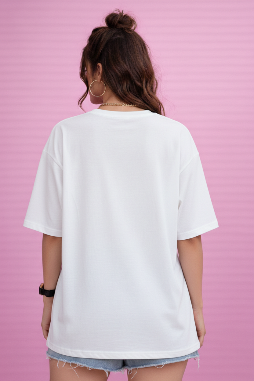 BEFALTU Pink Butterfly Aesthetic Oversized white T-Shirt for Women