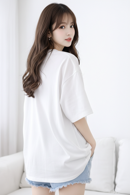 BEFALTU “I’m Busy” Cute Cat Oversized WHITE T-Shirt for Women