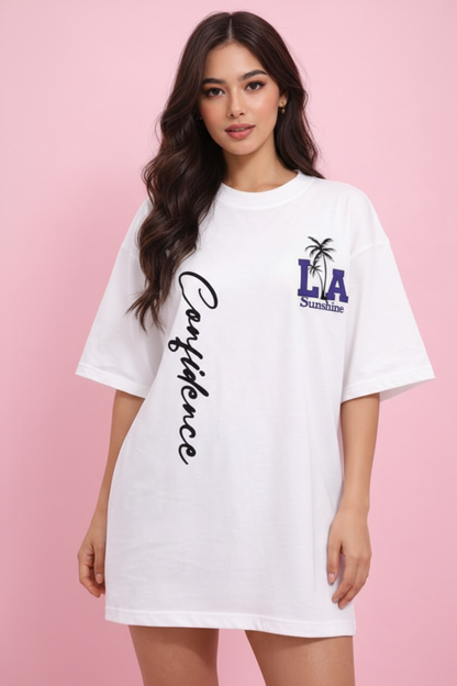 BEFALTU “LA Sunshine Confidence” Oversized WHITE T-Shirt for Women