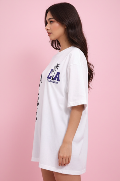 BEFALTU “LA Sunshine Confidence” Oversized WHITE T-Shirt for Women
