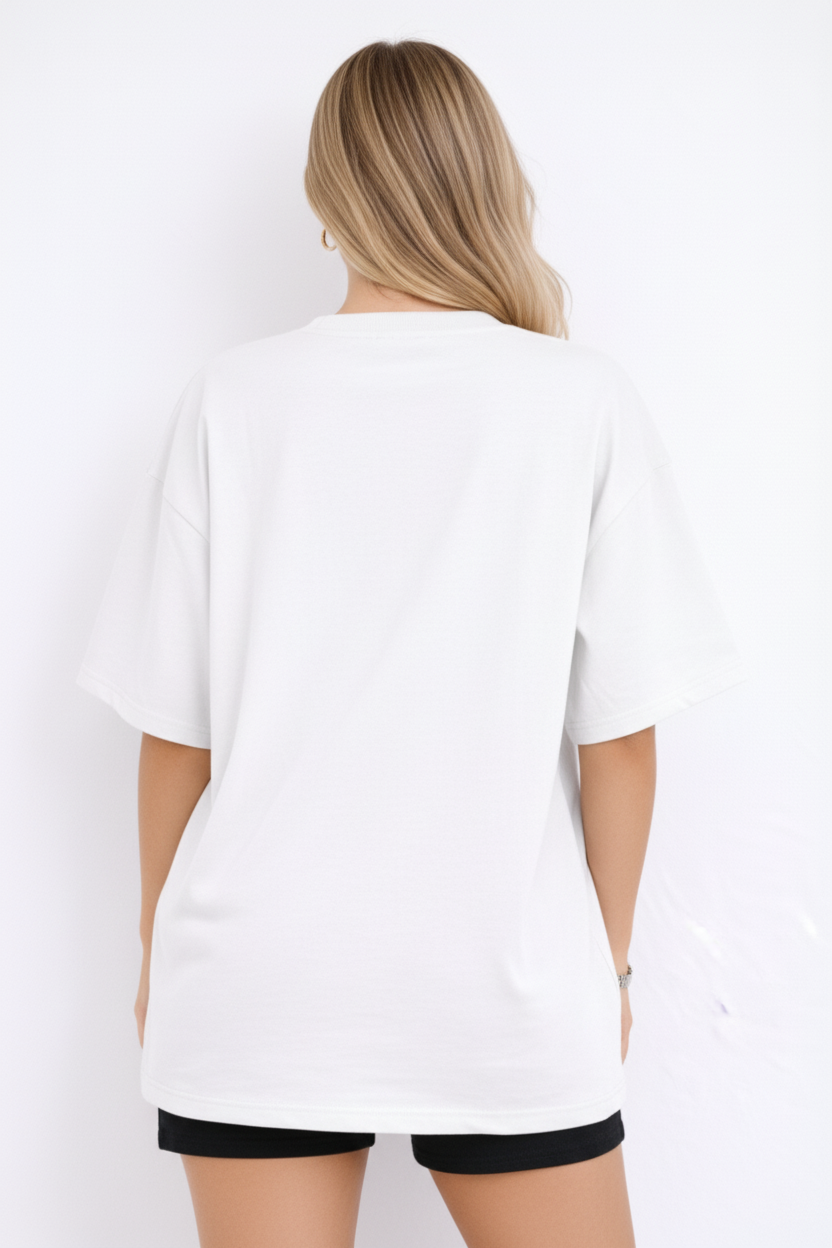 BEFALTU “Nice to Meet You” Teddy Oversized WHITE T-Shirt for Women