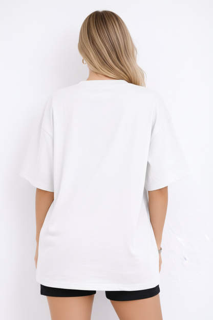 BEFALTU “Nice to Meet You” Teddy Oversized WHITE T-Shirt for Women