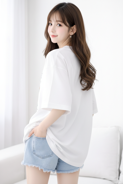 BEFALTU Women Oversized White T-Shirt – “Believe in Yourself” Cute Teddy Graphic Print