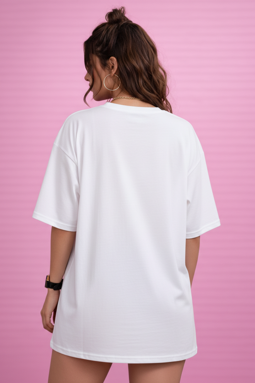 BEFALTU “Created With Purpose” Butterfly Graphic Oversized WHITE T-Shirt for Women