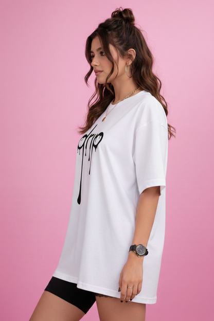 BEFALTU “DRIP” Minimal Street Style Oversized white T-Shirt for Women