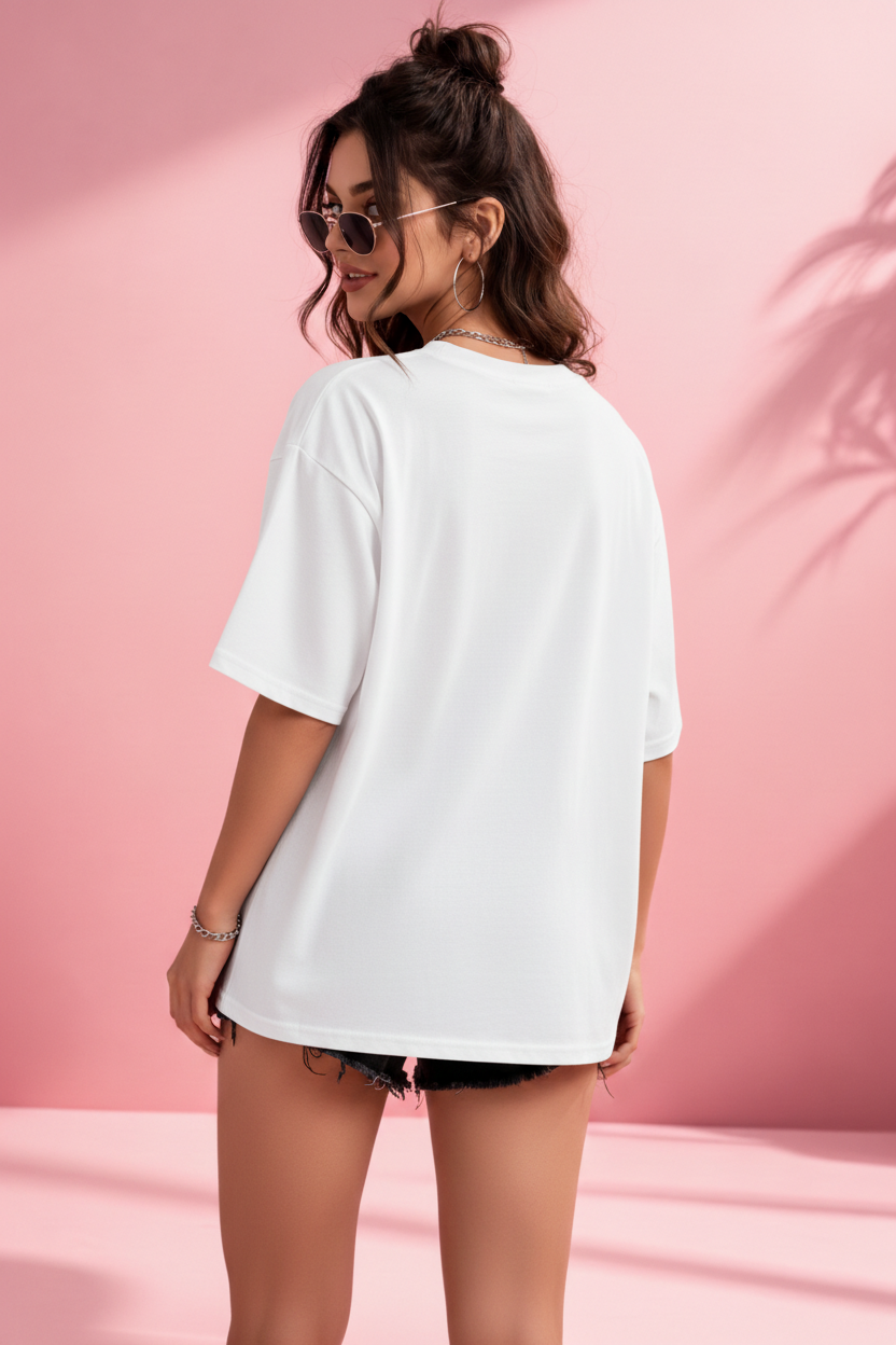 BEFALTU “Pattern Text” Oversized WHITE T-Shirt for Women