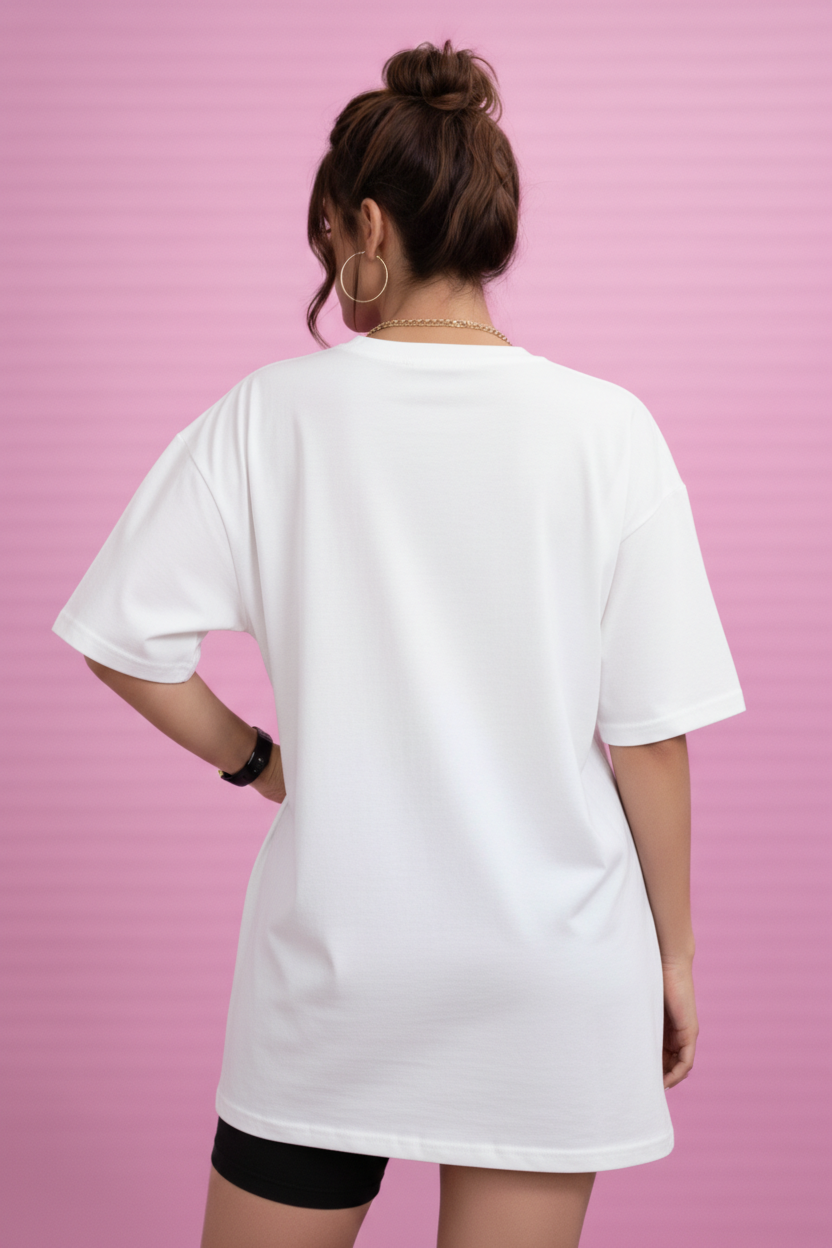 BEFALTU “Rock the World” Oversized white T-Shirt for Women