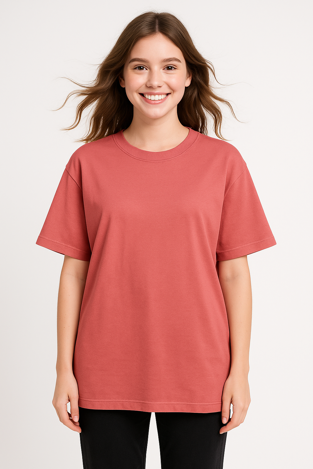 Dusty Rose/Terracotta Women's Oversized Fit Crew-Neck T-Shirt - Essential Comfort Tee