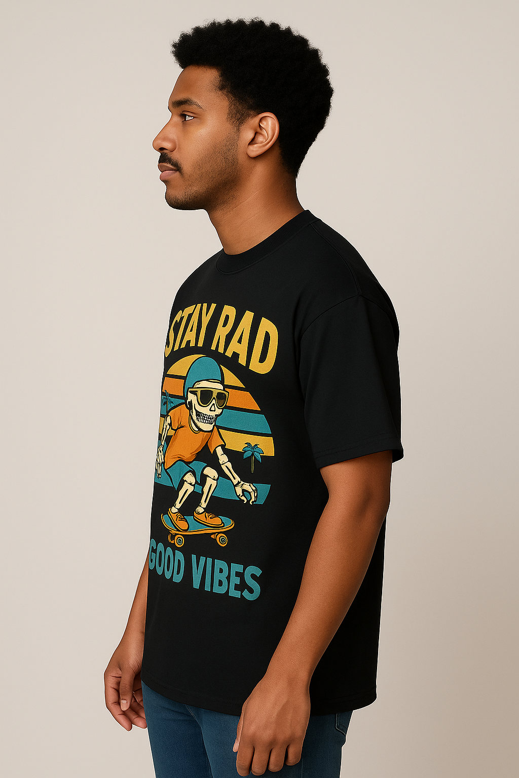 Black Stay Rad Good Vibes Graphic Men's T-Shirt Befaltu