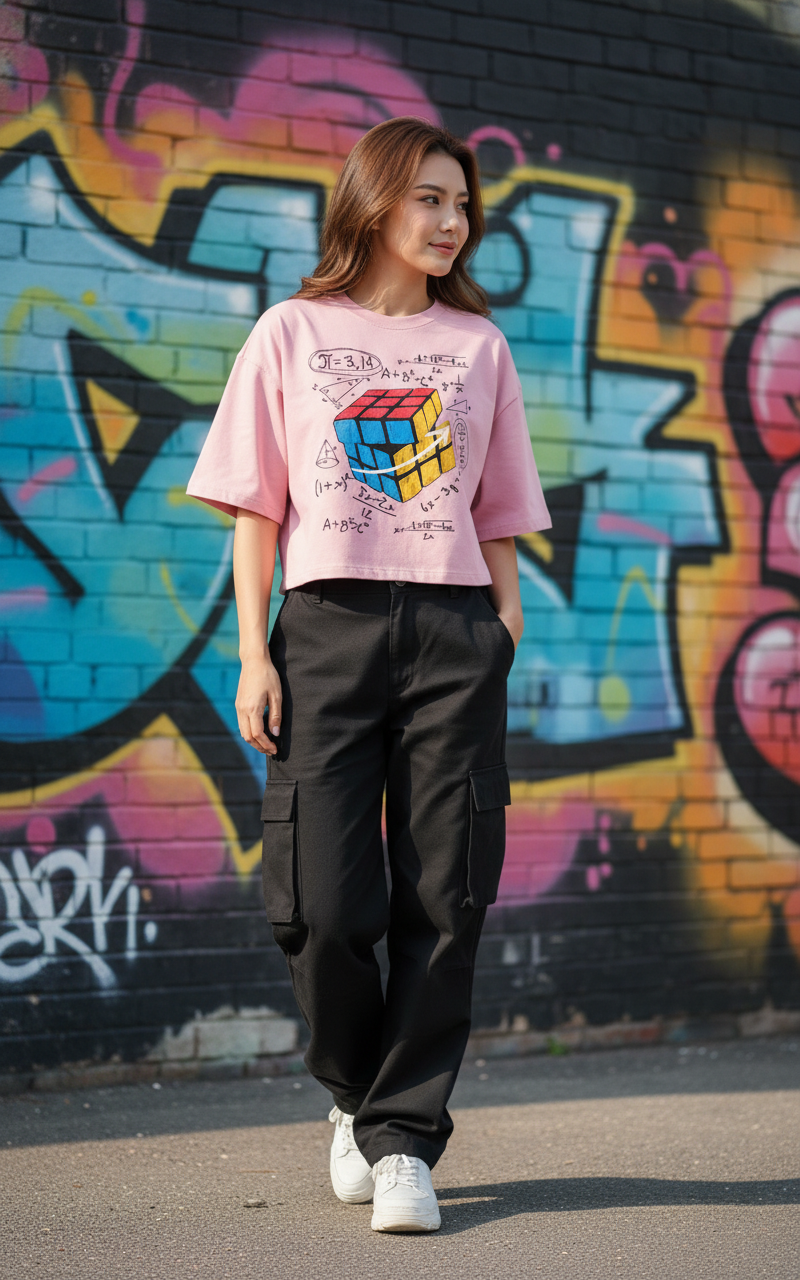 Rubik's Math Equation Crop Top  Pink