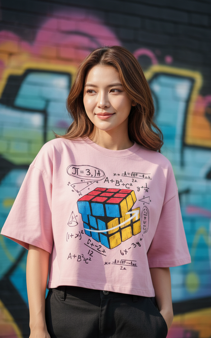 Rubik's Math Equation Crop Top  Pink