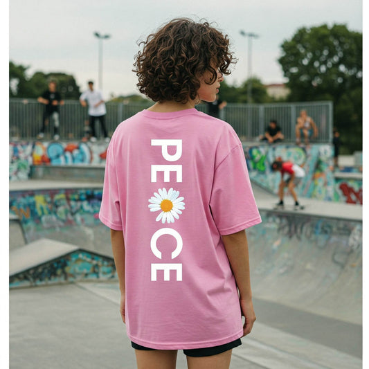 Peace Daisy Women's T-shirt | Pink Graphic Tee | Befaltu - Befaltu
