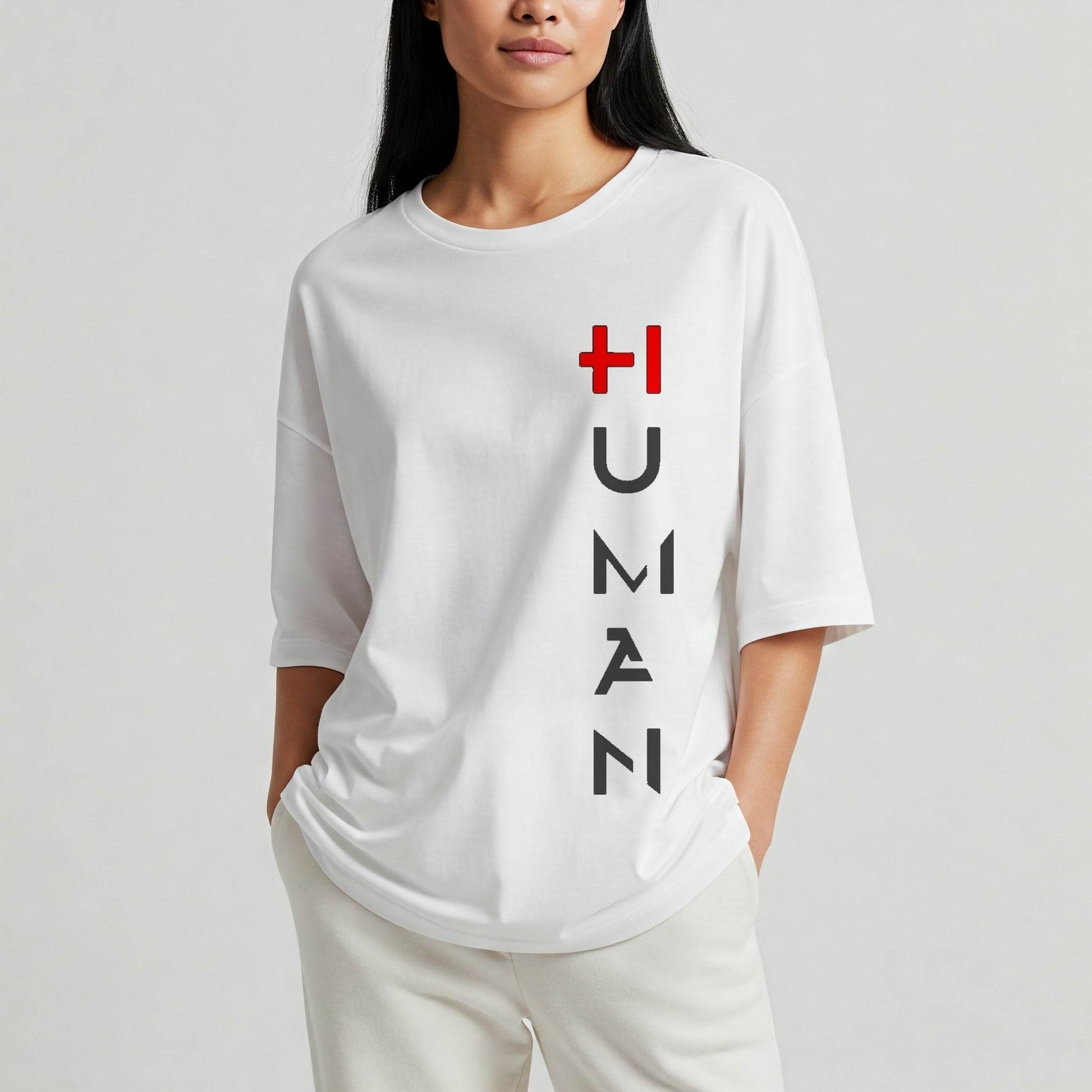 Human Oversize Women's T-shirt | White Graphic Tee - Befaltu